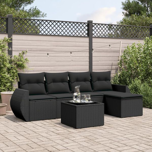 vidaXL Set Divano da Giardino 6 pz con Cuscini Nero in Polyrattan