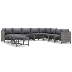 vidaXL Set Divani da Giardino 11 pz con Cuscini in Polyrattan Grigio