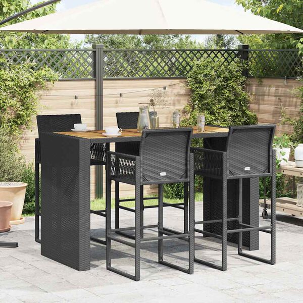 vidaXL Set Bar da Giardino 5pz senza Cuscini Nero in Polyrattan Acacia