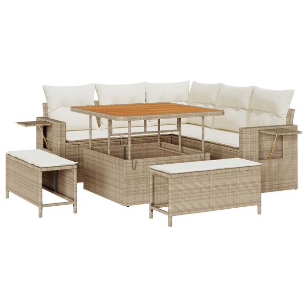 vidaXL Set Divano da Giardino con cuscino 8 pcs Beige polyrattan