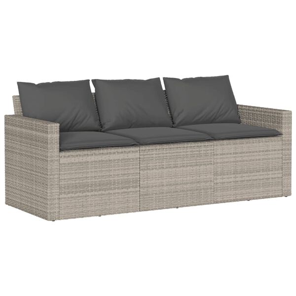 vidaXL Divano da Giardino con Cuscini 3 Posti Grigio Chiaro Polyrattan
