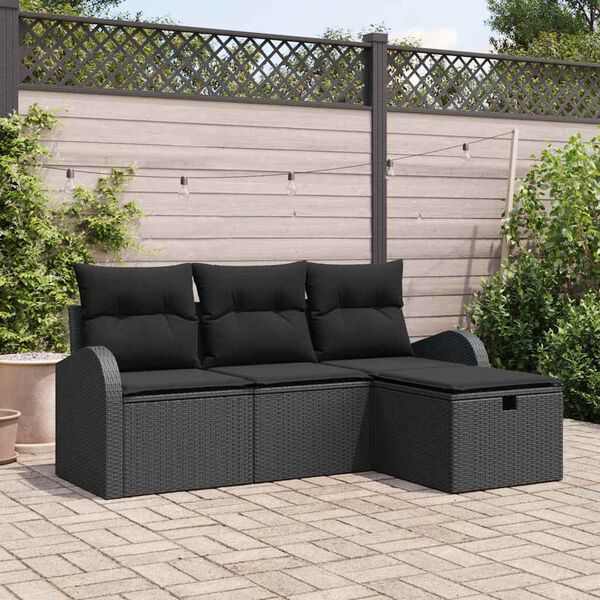 vidaXL Set Divano da Giardino con cuscino 4 pcs Nero polyrattan
