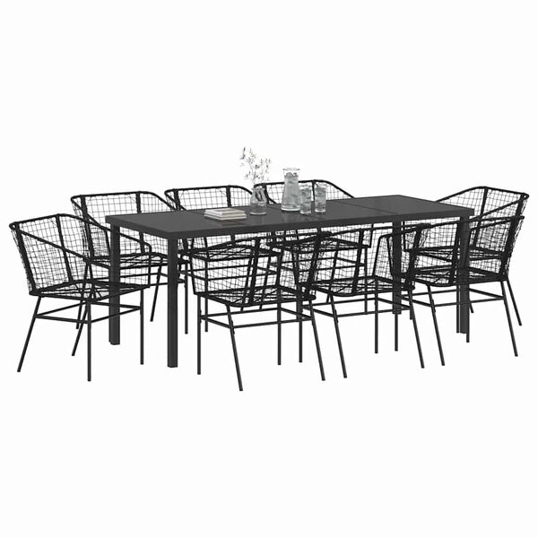 vidaXL Set da Pranzo per Giardino 9 pcs Nero polyrattan