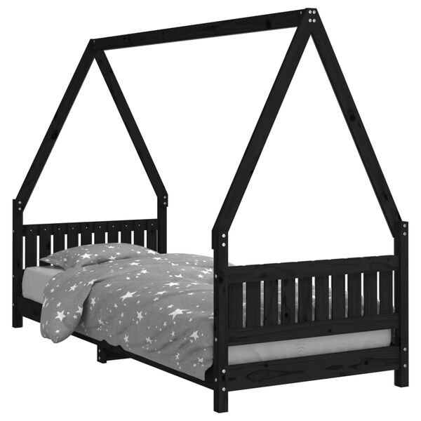 vidaXL Giroletto per Bambini Nero 80x200 cm in Legno Massello di Pino
