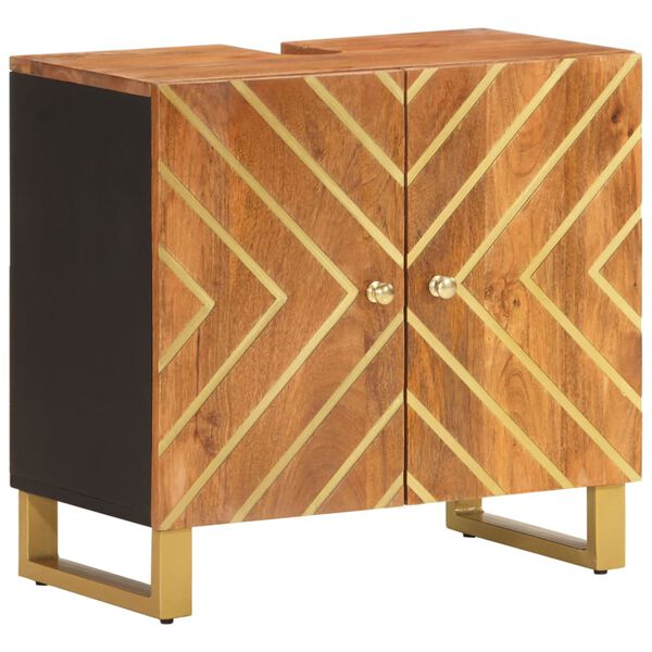 vidaXL Mobile Sotto Lavabo da Bagno Marrone e Nero in Legno di Mango
