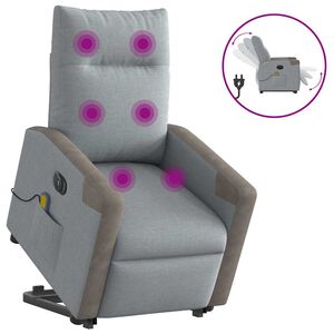 vidaXL Poltrona Alzapersona Massaggi Elettrica Grigio Chiaro Tessuto