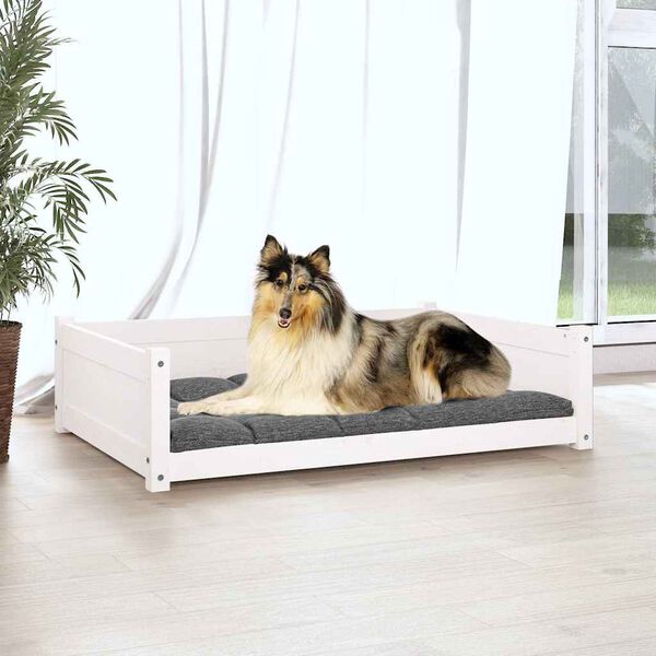 vidaXL Cuccia per Cani Bianca 95,5x65,5x28cm in Legno Massello di Pino