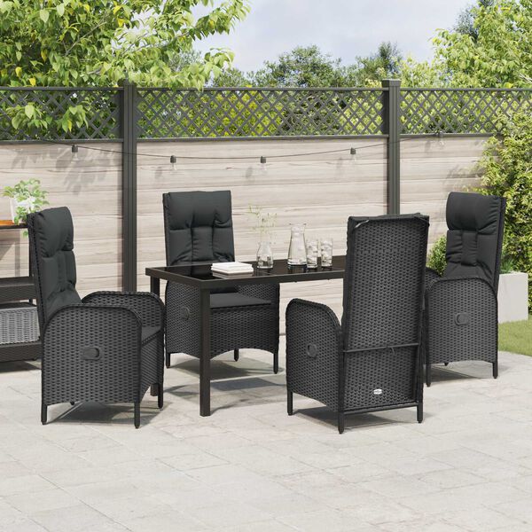 vidaXL Set da Pranzo per Giardino con cuscino 5 pcs Nero polyrattan