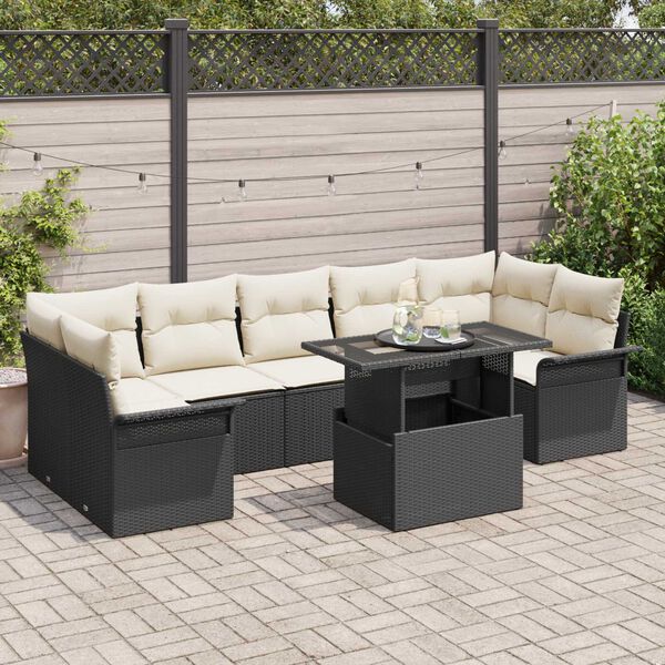 vidaXL Set Divano da Giardino con cuscino 8 pcs Nero Poly Rattan