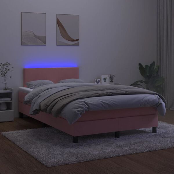 vidaXL Letto a Molle con Materasso e LED Rosa 120x200 cm in Velluto