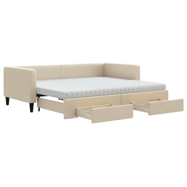 vidaXL Divano Letto Estraibile con Cassetti Crema 90x200 cm in Tessuto