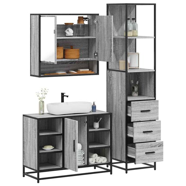 vidaXL Set Mobili da Bagno 3 pz Grigio Sonoma in Legno Multistrato
