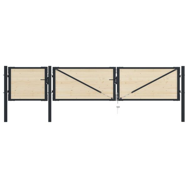 vidaXL Cancello per recinzione in acciaio e legno di abete rosso 413x75 cm