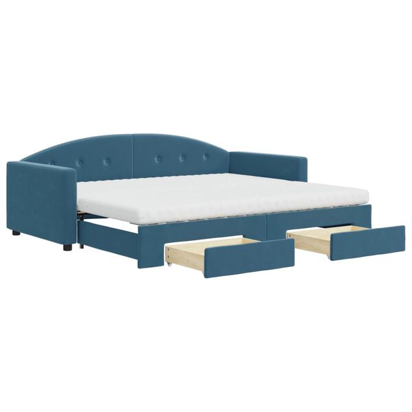 vidaXL Divano Letto Estraibile con Cassetti Blu 90x200 cm in Velluto