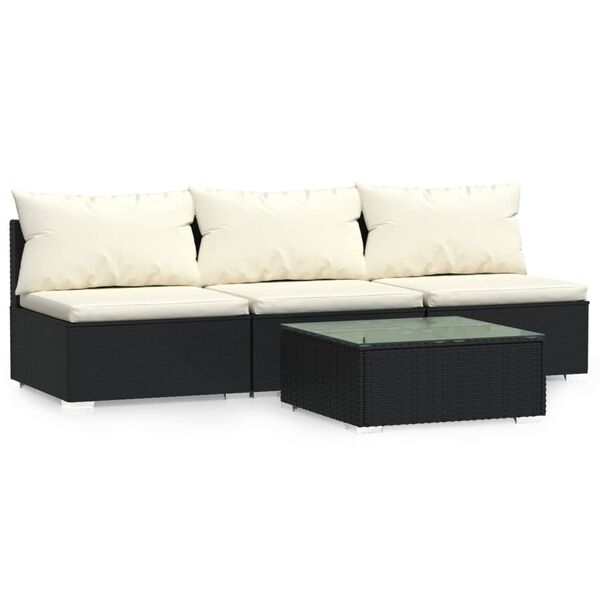 vidaXL Set Divani da Giardino 4 pz con Cuscini in Polyrattan Nero