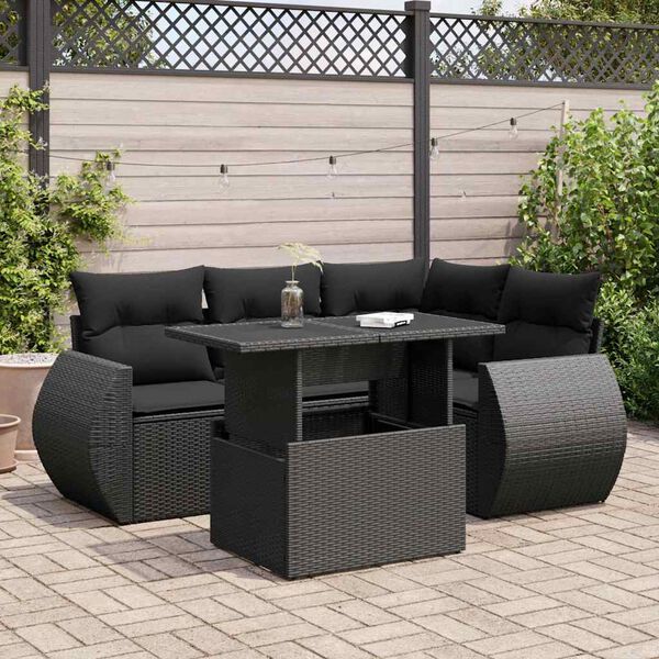 vidaXL Set Divani da Giardino 5 pz con Cuscini in Polyrattan Nero