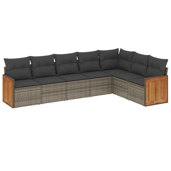vidaXL Set Divani da Giardino 7 pz con Cuscini Grigio in Polyrattan