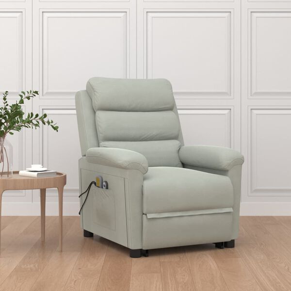 vidaXL Poltrona Alzapersona Massaggiante Grigio Chiaro in Velluto