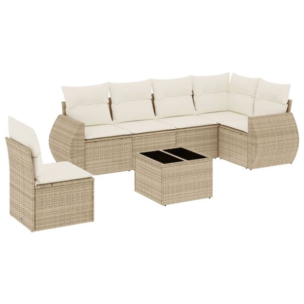 vidaXL Set Divani da Giardino 7 pz con Cuscini Beige in Polyrattan