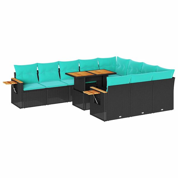 vidaXL Set Divani da Giardino 11 pz con Cuscini Polyrattan Acacia Nero