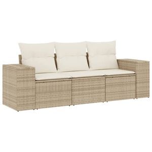 vidaXL Set Divano da Giardino 3 pz con Cuscini Beige in Polyrattan