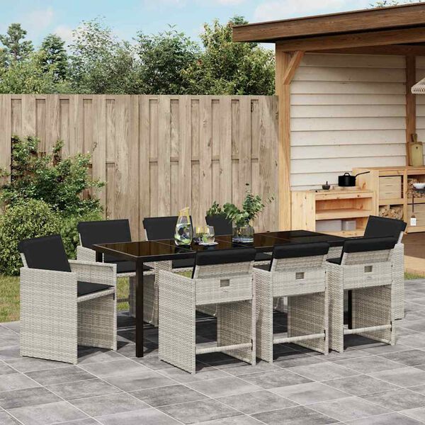 vidaXL Set da Pranzo per Giardino 9 pcs Grigio chiaro polyrattan