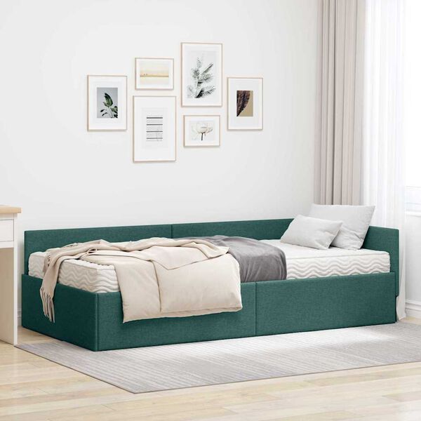 vidaXL Struttura Letto Angolare con Materasso 2 pcs Verde Tessuto