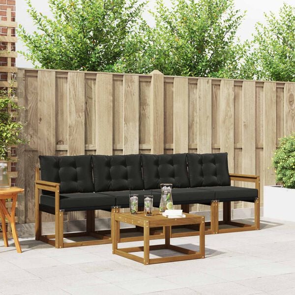 vidaXL Set di divani da esterno con cuscino 5 pcs Naturale e Nero