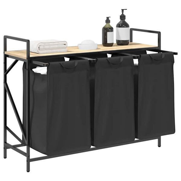 vidaXL Cesto per la Biancheria 3 Scomparti con Ripiano Rovere Sonoma