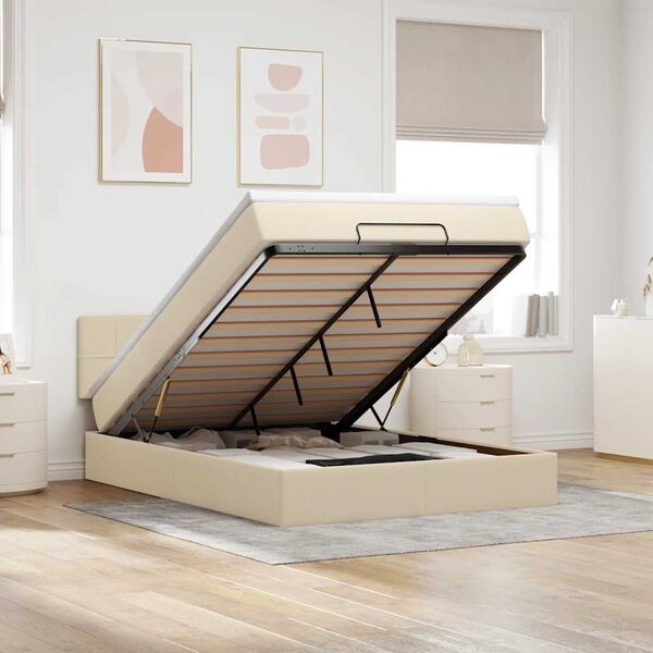 vidaXL Pouf Letto con Materasso e LED Crema 140x190 cm