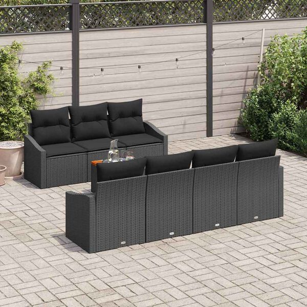vidaXL Set Divano da Giardino con cuscino 8 pcs Nero polyrattan