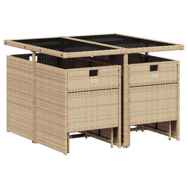 vidaXL Set da Pranzo da Giardino 9 pz con Cuscini Beige in Polyrattan