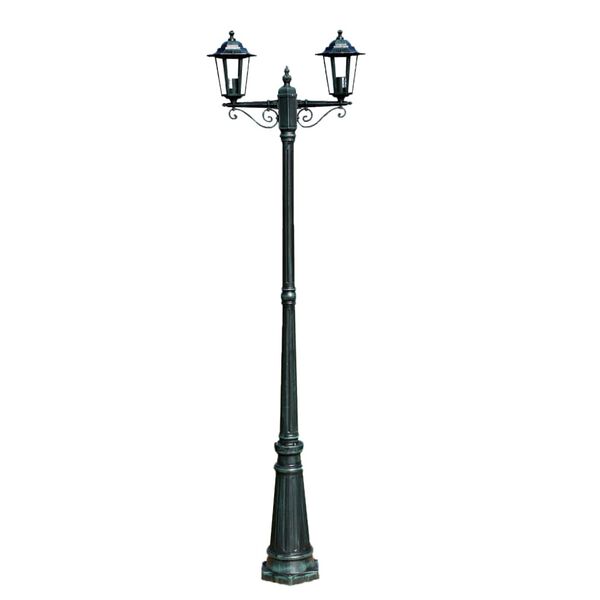 vidaXL Lampione da Giardino 2 Bracci 215 cm Verde Scuro/Nero Alluminio
