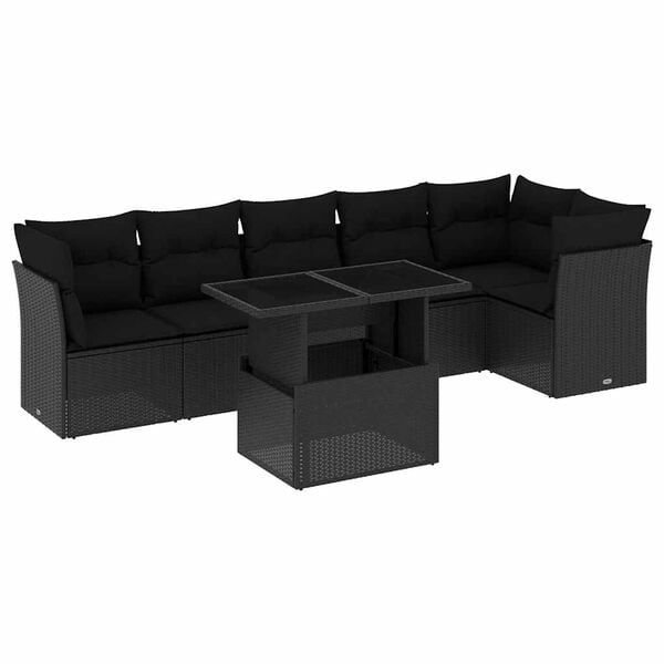 vidaXL Set Divani da Giardino con Cuscini 7pz Nero Polyrattan