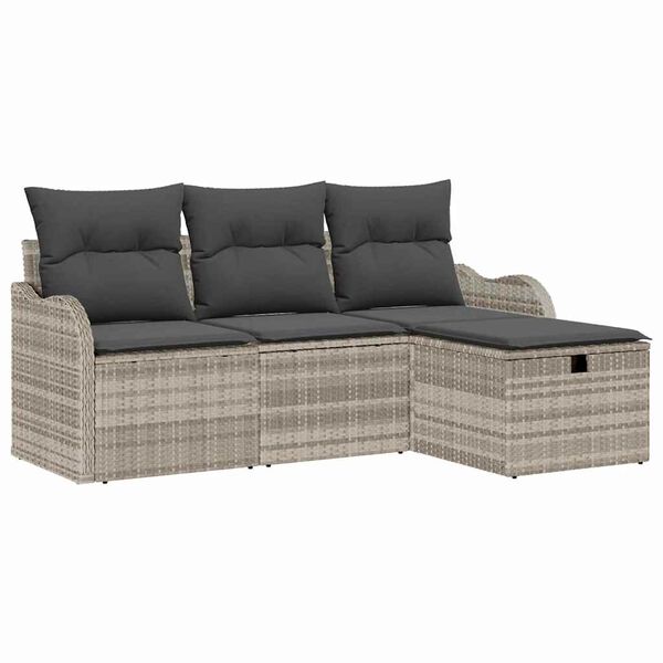 vidaXL Set Divano da Giardino 4 pcs Grigio chiaro Poly Rattan