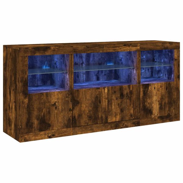 vidaXL Credenza con Luci LED Rovere Fumo 142,5x37x67 cm