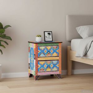 vidaXL Comodino Dipinto a Mano 40x30x50 cm in Legno Massello di Mango