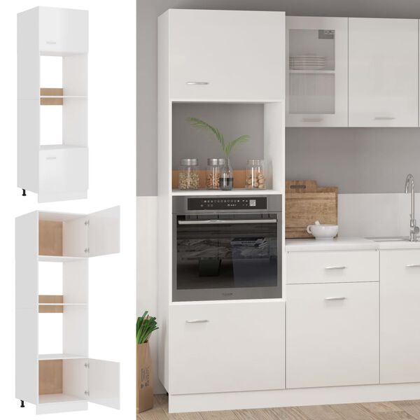 vidaXL Mobile Microonde &ldquo;Lyon&rdquo; Bianco Lucido 60x57x207 cm