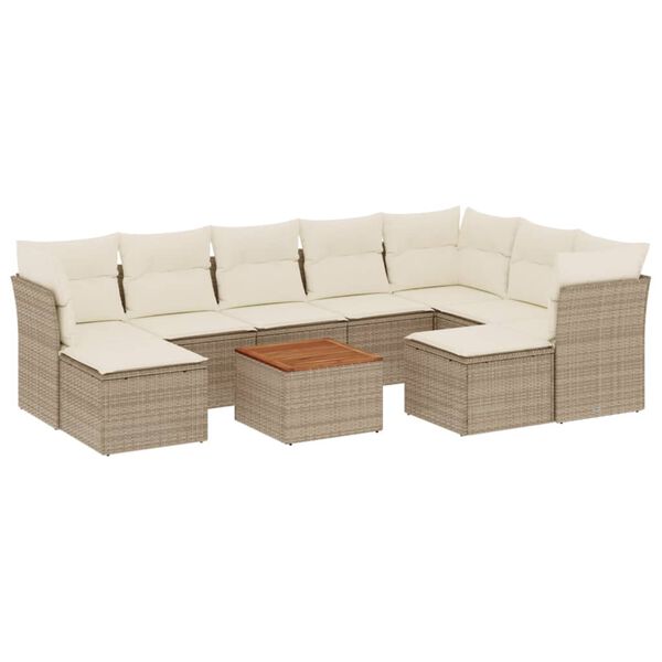 vidaXL Set Divano da Giardino 10 pz con Cuscini Beige in Polyrattan