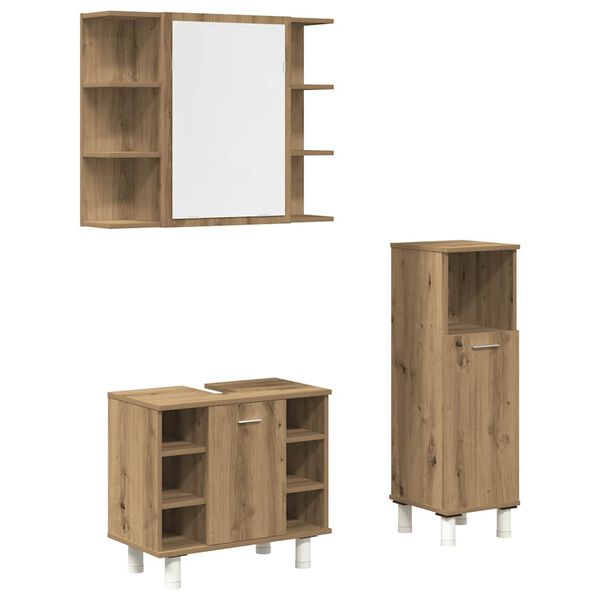 vidaXL Set Mobili da Bagno 3 pz Rovere Artigianale Legno Multistrato