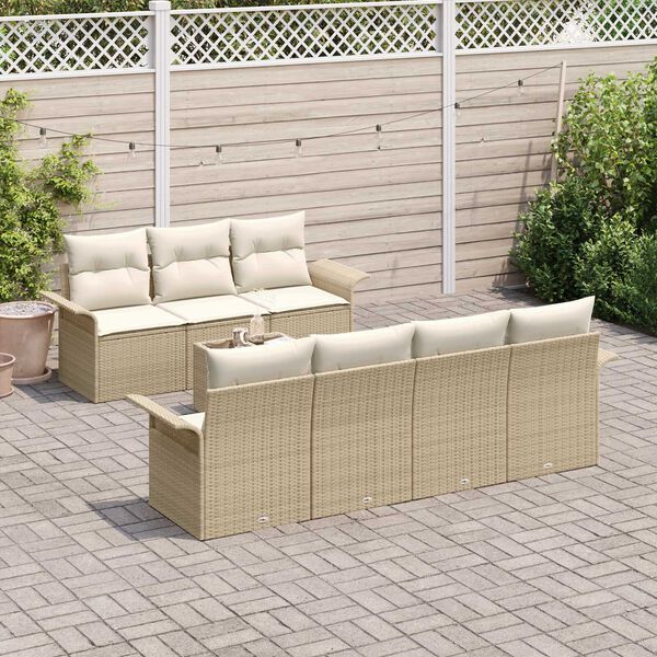 vidaXL Set Divano da Giardino con cuscino 8 pcs Beige polyrattan