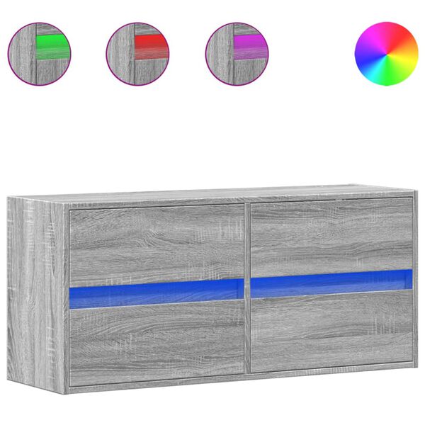 vidaXL Mobile TV a Parete con Luci LED Grigio Sonoma 100x31x45 cm