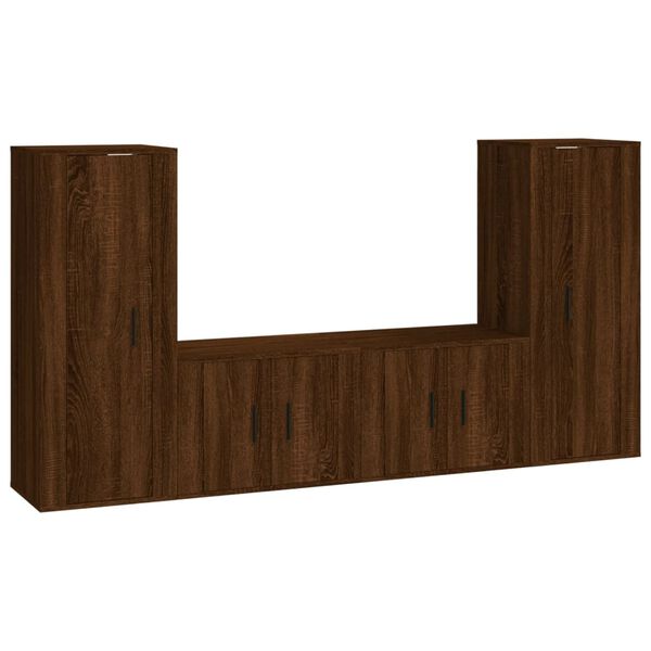 vidaXL Set Mobili Porta TV 4 pz Rovere Marrone in Legno Multistrato