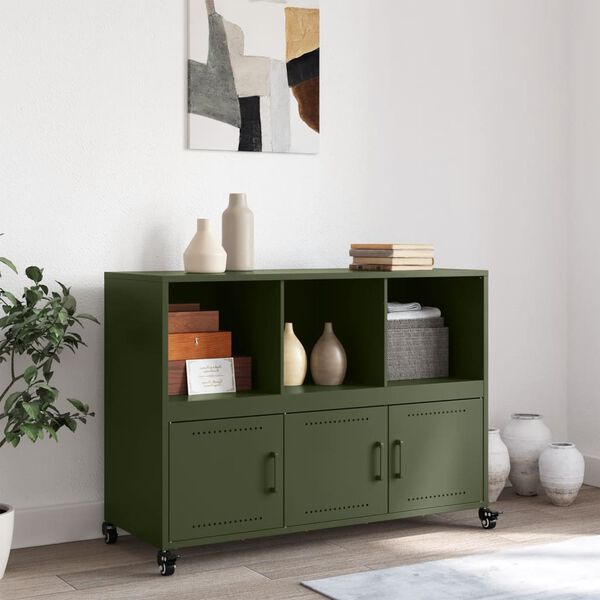 vidaXL Credenza Verde Oliva 100,5x39x72 cm in Acciaio