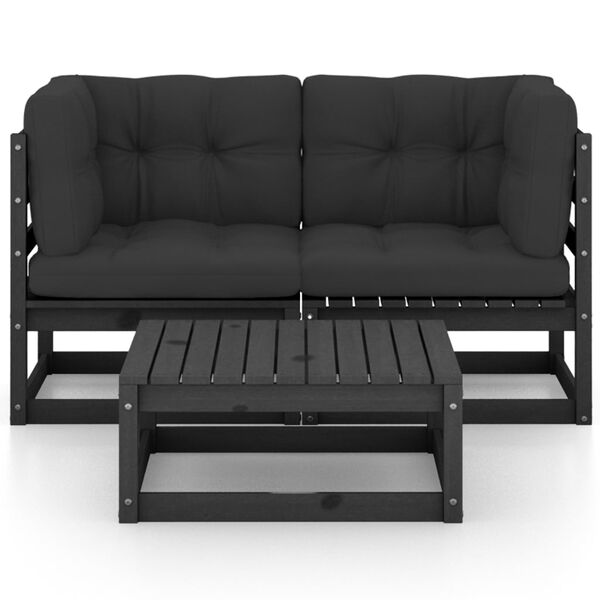 vidaXL Set Divani da Giardino 3 pz con Cuscini Legno Massello di Pino