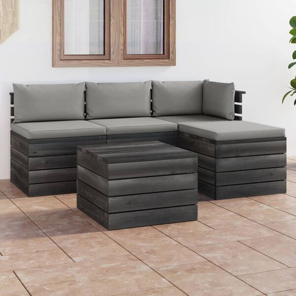 vidaXL Set Divani da Giardino su Pallet 5 pz con Cuscini Massello Pino