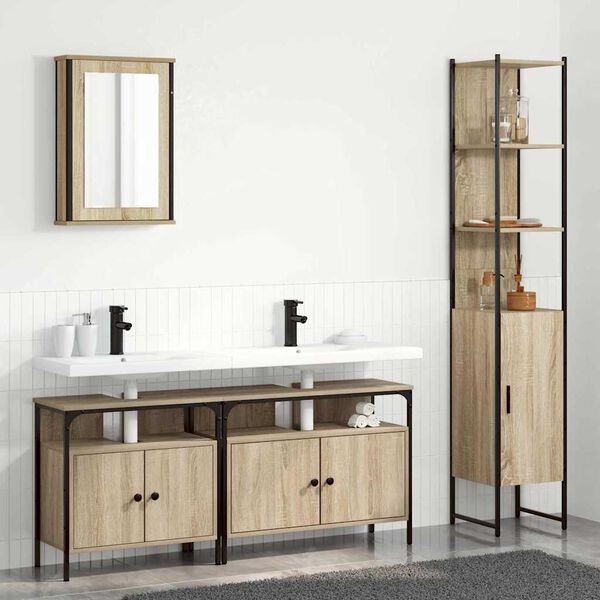 vidaXL Set di mobili per il bagno con lo scaffale 4 pcs Rovere Sonoma