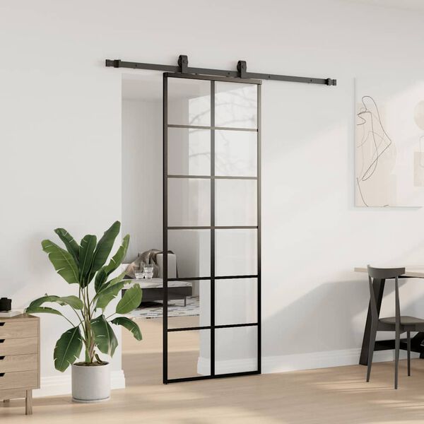 vidaXL Porta Scorrevole con Ferramenta Nera 76x205 cm in Vetro ESG
