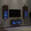 vidaXL Mobili TV a Muro 4pz con Luci LED Rovere Marrone