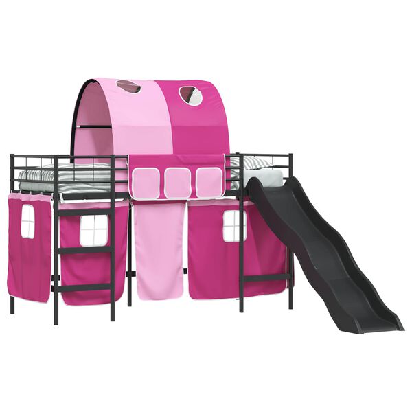 vidaXL Struttura del letto loft per bambini Nero e rosa 99,5 x 190 cm